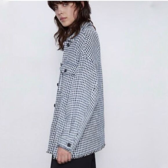 Zara Textured Houndstooth Oversized Shacket - Picture 3 of 7